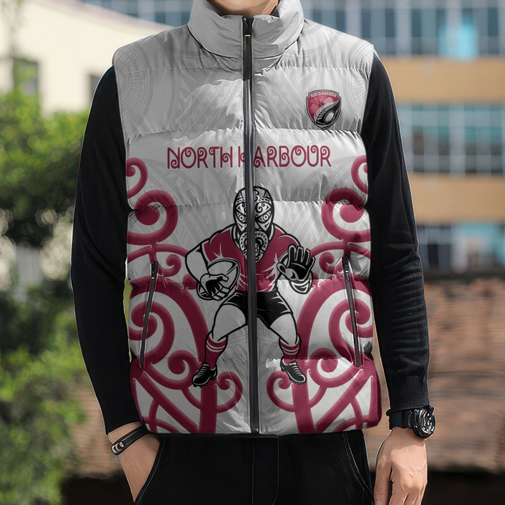 North Harbour Custom Rugby New Zealand Sleeveless Puffer Jacket Aotearoa Maori Pukana Tiki Mascot