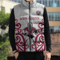 North Harbour Custom Rugby New Zealand Sleeveless Puffer Jacket Aotearoa Maori Pukana Tiki Mascot