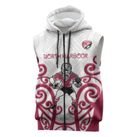 North Harbour Custom Rugby New Zealand Sleeveless Zip Hoodie Aotearoa Maori Pukana Tiki Mascot