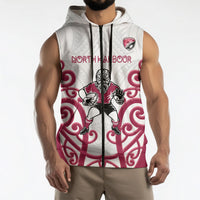 North Harbour Custom Rugby New Zealand Sleeveless Zip Hoodie Aotearoa Maori Pukana Tiki Mascot
