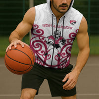 North Harbour Custom Rugby New Zealand Sleeveless Zip Hoodie Aotearoa Maori Pukana Tiki Mascot