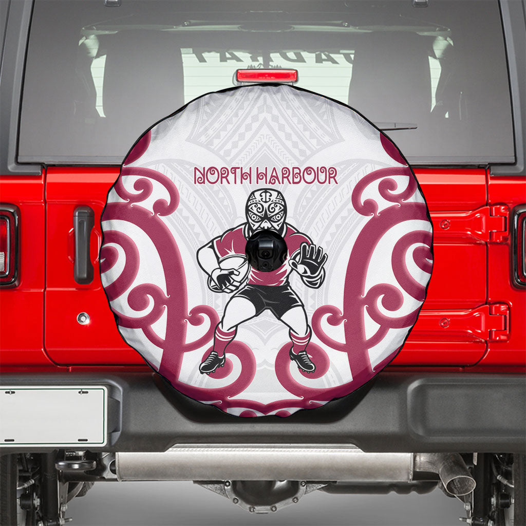 North Harbour Rugby New Zealand Spare Tire Cover Aotearoa Maori Pukana Tiki Mascot