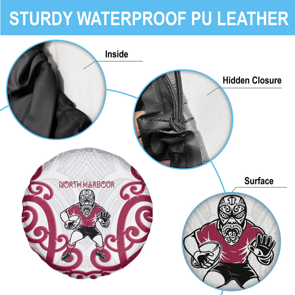 North Harbour Rugby New Zealand Spare Tire Cover Aotearoa Maori Pukana Tiki Mascot