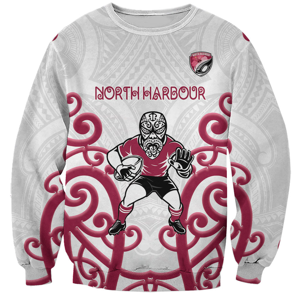 North Harbour Custom Rugby New Zealand Sweatshirt Aotearoa Maori Pukana Tiki Mascot