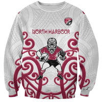 North Harbour Custom Rugby New Zealand Sweatshirt Aotearoa Maori Pukana Tiki Mascot