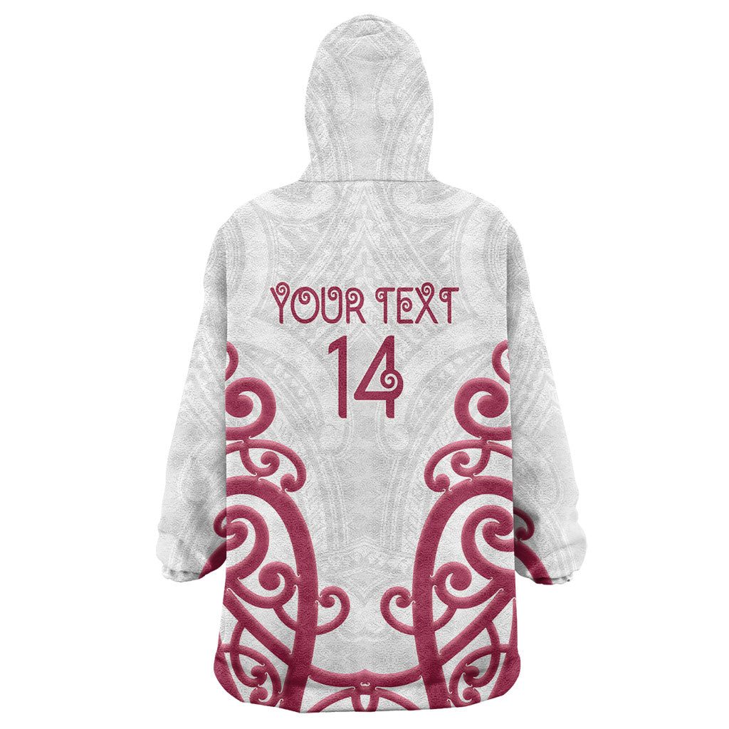 North Harbour Custom Rugby New Zealand Wearable Blanket Hoodie Aotearoa Maori Pukana Tiki Mascot