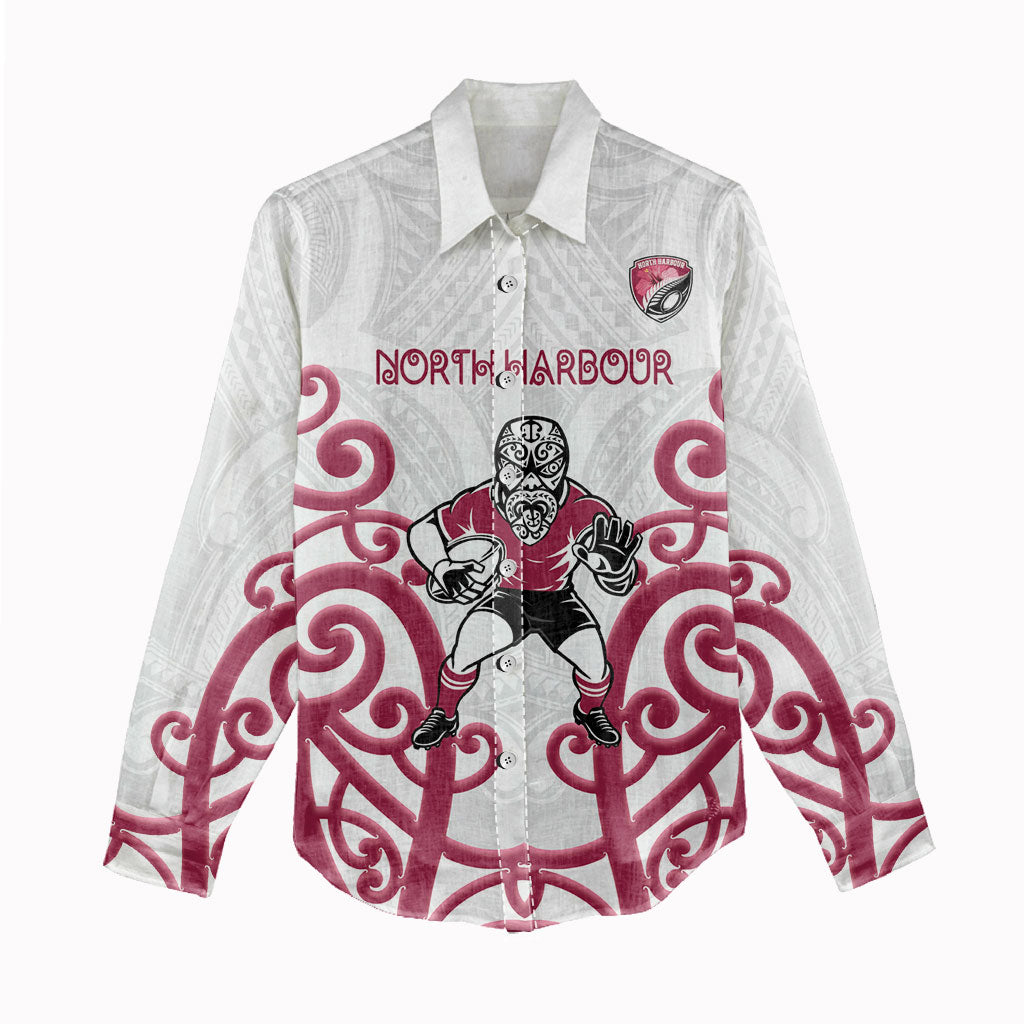 North Harbour Custom Rugby New Zealand Women Casual Shirt Aotearoa Maori Pukana Tiki Mascot