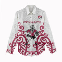 North Harbour Custom Rugby New Zealand Women Casual Shirt Aotearoa Maori Pukana Tiki Mascot