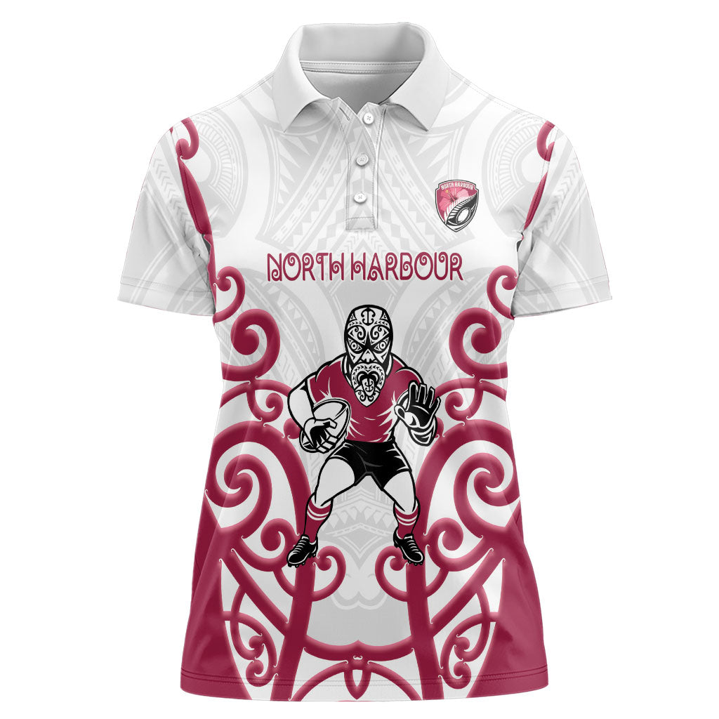 North Harbour Custom Rugby New Zealand Women Polo Shirt Aotearoa Maori Pukana Tiki Mascot