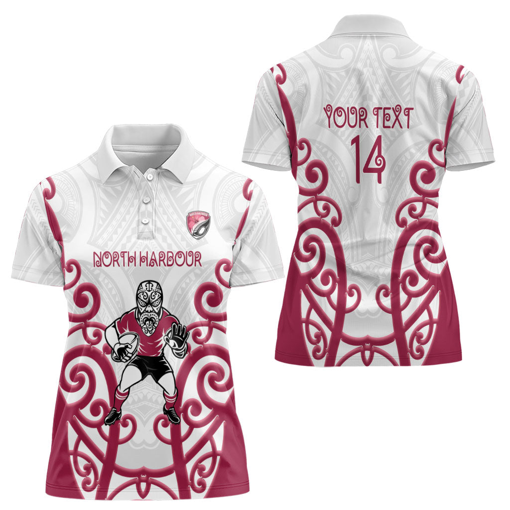 North Harbour Custom Rugby New Zealand Women Polo Shirt Aotearoa Maori Pukana Tiki Mascot