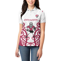 North Harbour Custom Rugby New Zealand Women Polo Shirt Aotearoa Maori Pukana Tiki Mascot