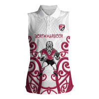 North Harbour Custom Rugby New Zealand Women Sleeveless Polo Shirt Aotearoa Maori Pukana Tiki Mascot