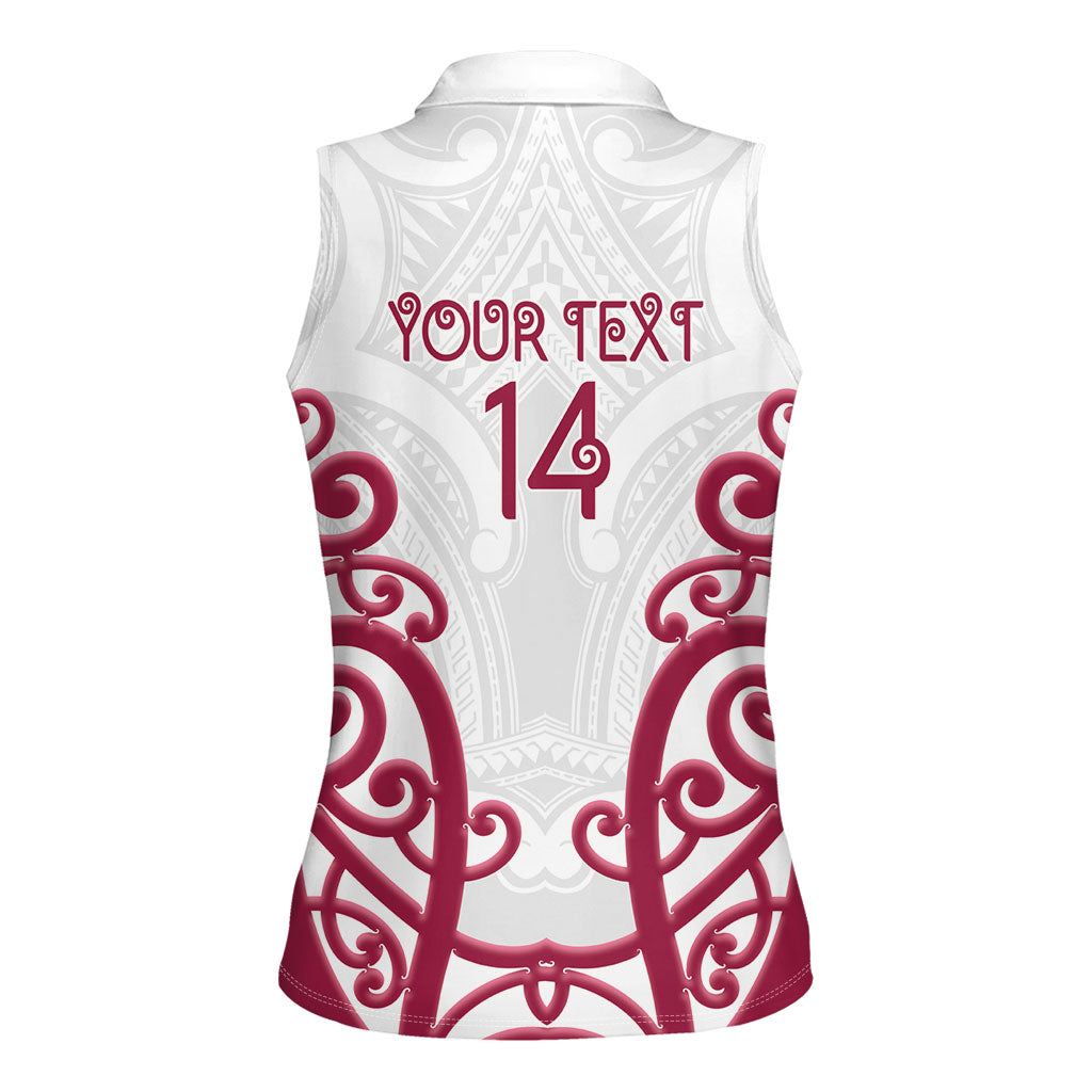 North Harbour Custom Rugby New Zealand Women Sleeveless Polo Shirt Aotearoa Maori Pukana Tiki Mascot