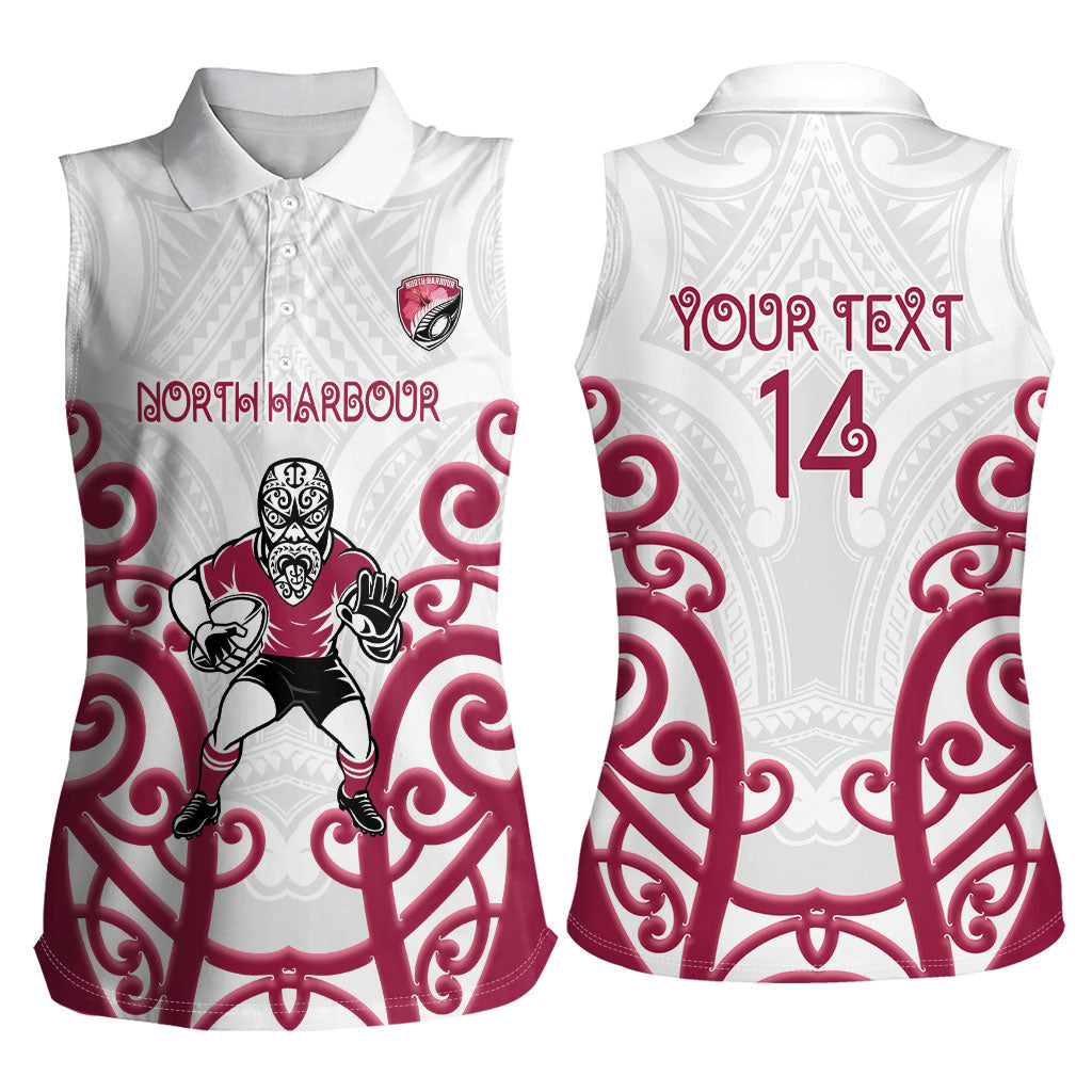 North Harbour Custom Rugby New Zealand Women Sleeveless Polo Shirt Aotearoa Maori Pukana Tiki Mascot