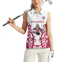 North Harbour Custom Rugby New Zealand Women Sleeveless Polo Shirt Aotearoa Maori Pukana Tiki Mascot