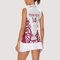 North Harbour Custom Rugby New Zealand Women Sleeveless Polo Shirt Aotearoa Maori Pukana Tiki Mascot