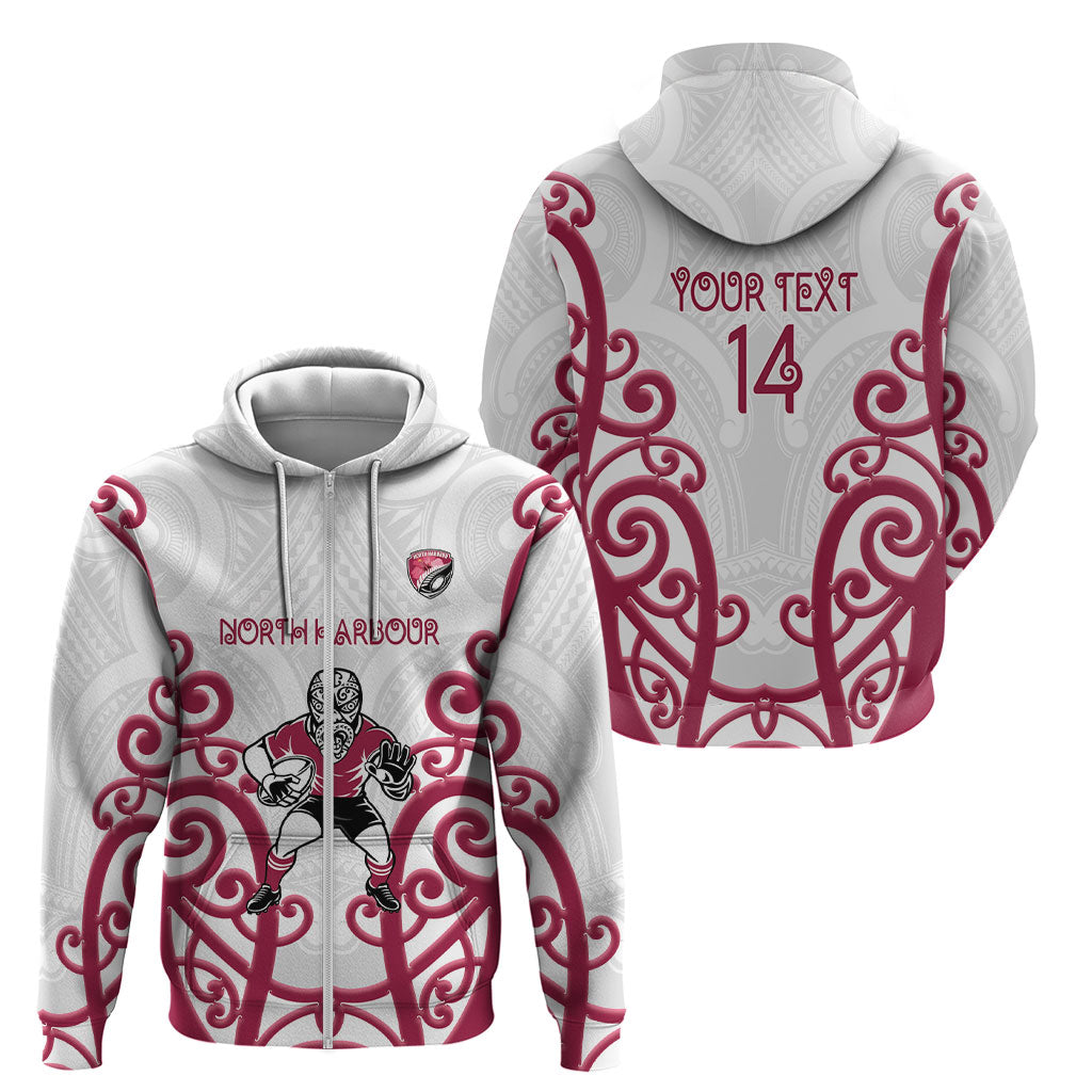 North Harbour Custom Rugby New Zealand Zip Hoodie Aotearoa Maori Pukana Tiki Mascot