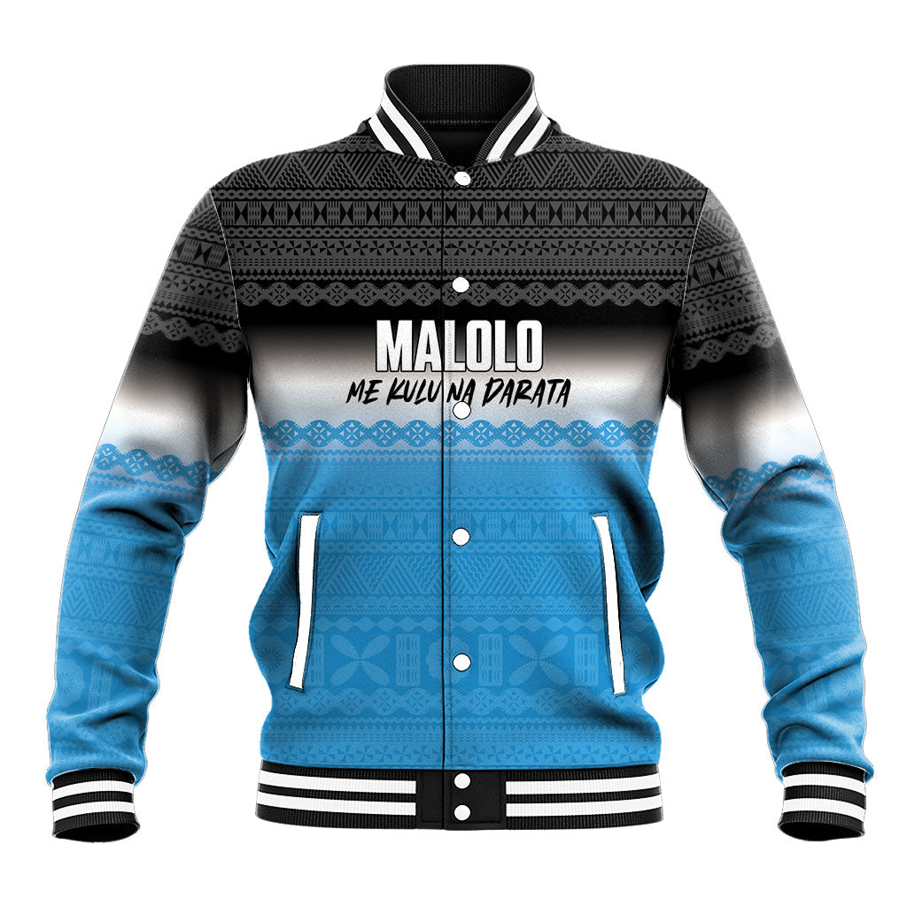 Malolo Fiji 2026 Rugby Personalised Baseball Jacket Me Kulu Na Darata Fijian Tapa Pattern LT14 Unisex Blue - Polynesian Pride