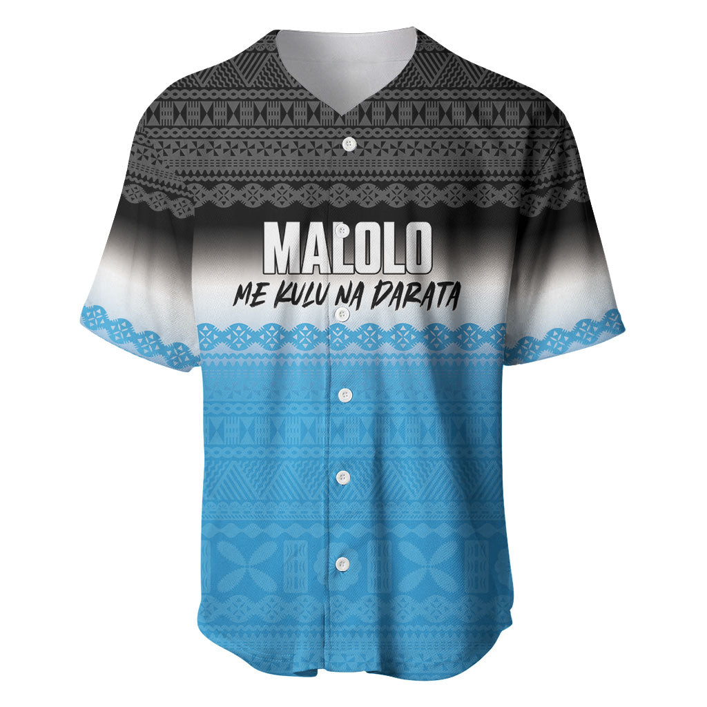 Malolo Fiji 2026 Rugby Personalised Baseball Jersey Me Kulu Na Darata Fijian Tapa Pattern LT14 Blue - Polynesian Pride