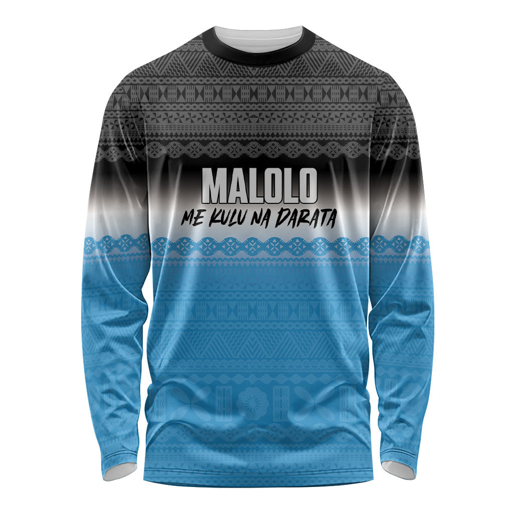 Malolo Fiji 2026 Rugby Personalised Long Sleeve Shirt Me Kulu Na Darata Fijian Tapa Pattern LT14 Unisex Blue - Polynesian Pride