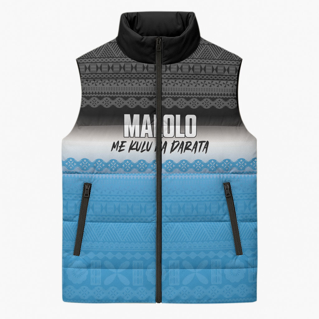 Malolo Fiji 2026 Rugby Personalised Sleeveless Puffer Jacket Me Kulu Na Darata Fijian Tapa Pattern LT14 Unisex Blue - Polynesian Pride