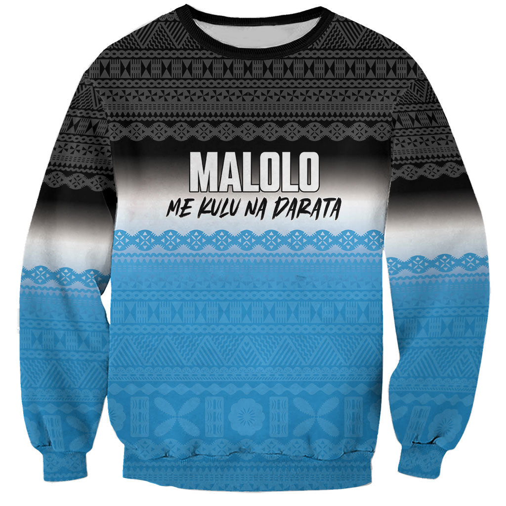 Malolo Fiji 2026 Rugby Personalised Sweatshirt Me Kulu Na Darata Fijian Tapa Pattern LT14 Unisex Blue - Polynesian Pride