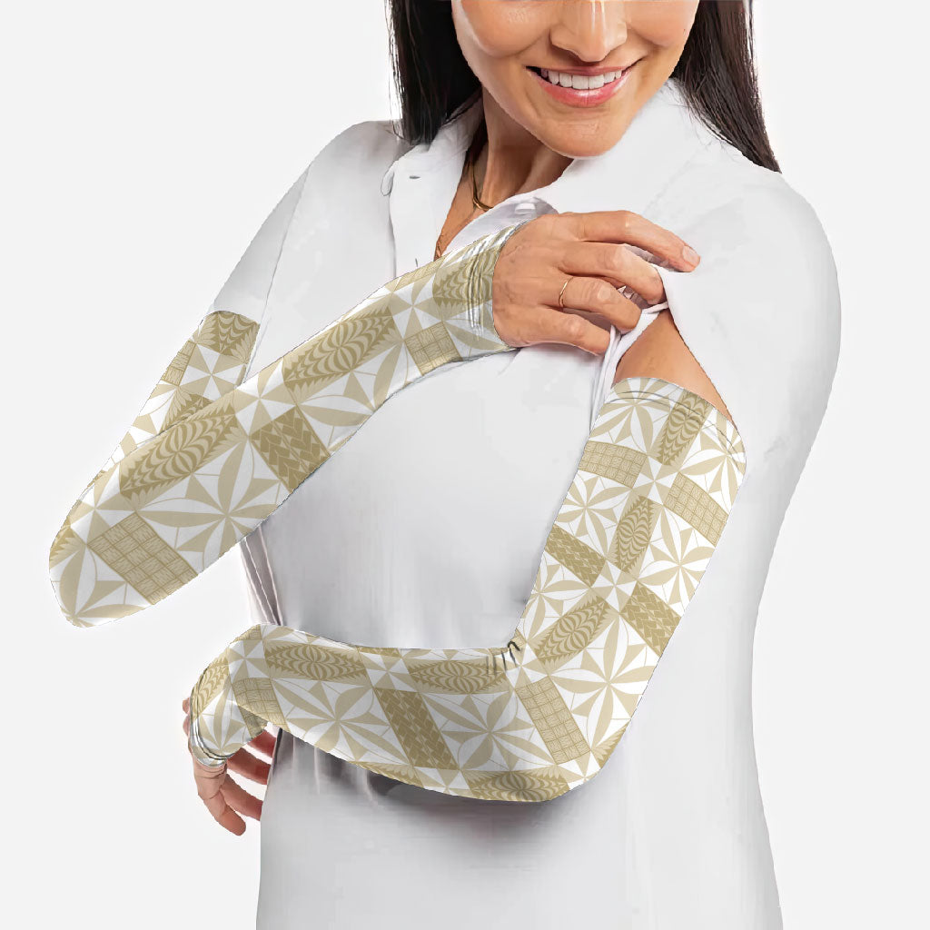 Beige Ngatu Pattern Malo e Lelei Tonga Arm Sleeves