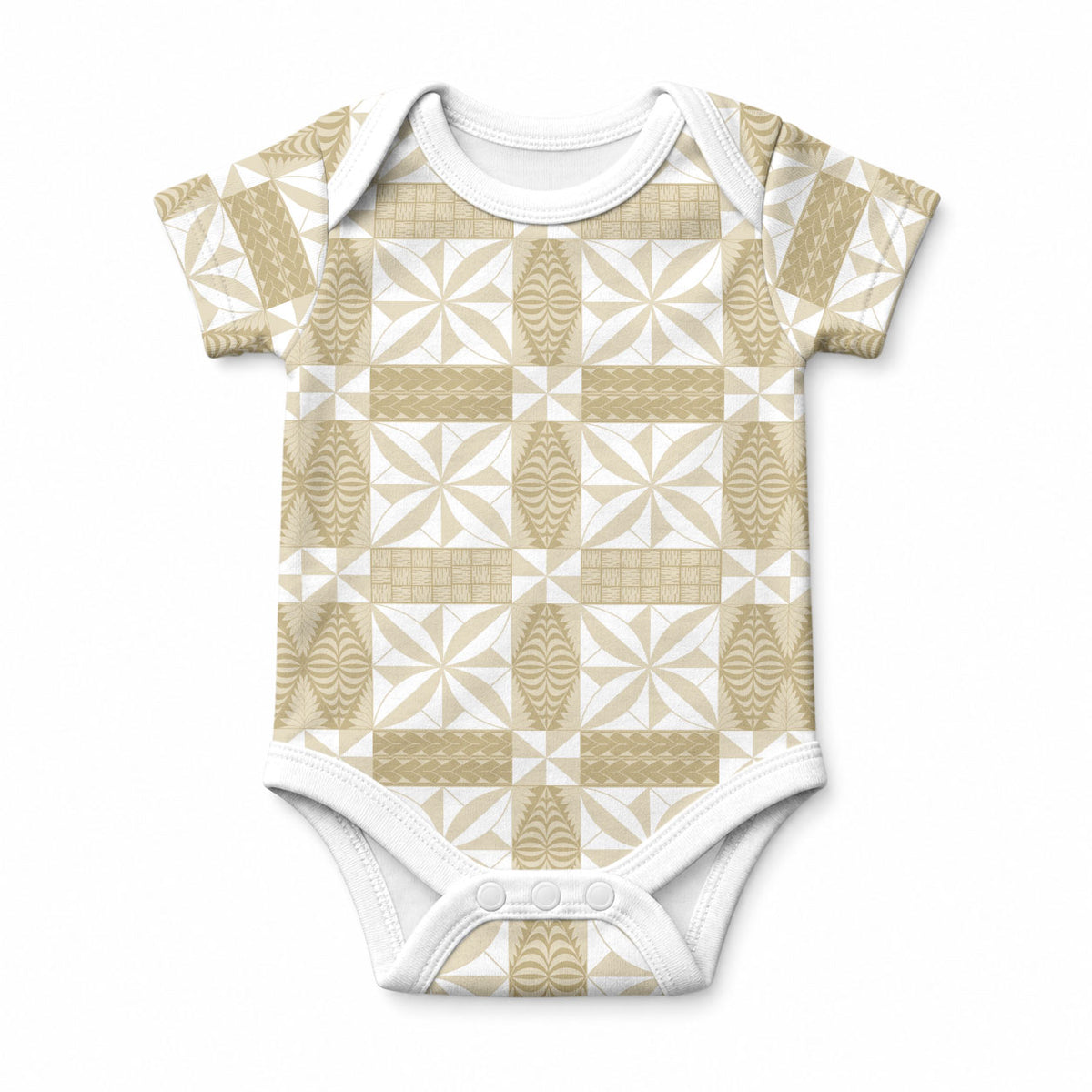 Beige Ngatu Pattern Malo e Lelei Tonga Baby Onesie LT14 Beige - Polynesian Pride