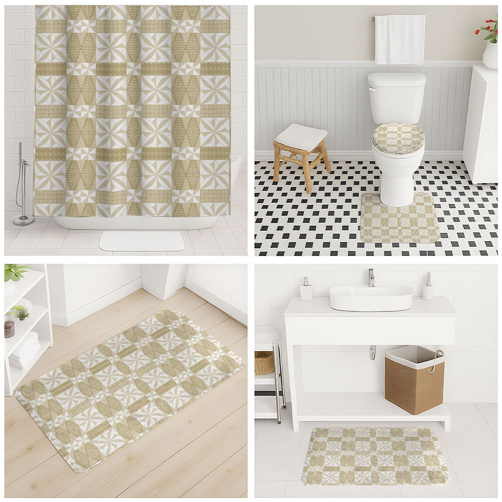 Beige Ngatu Pattern Malo e Lelei Tonga Bathroom Set LT14 - Polynesian Pride