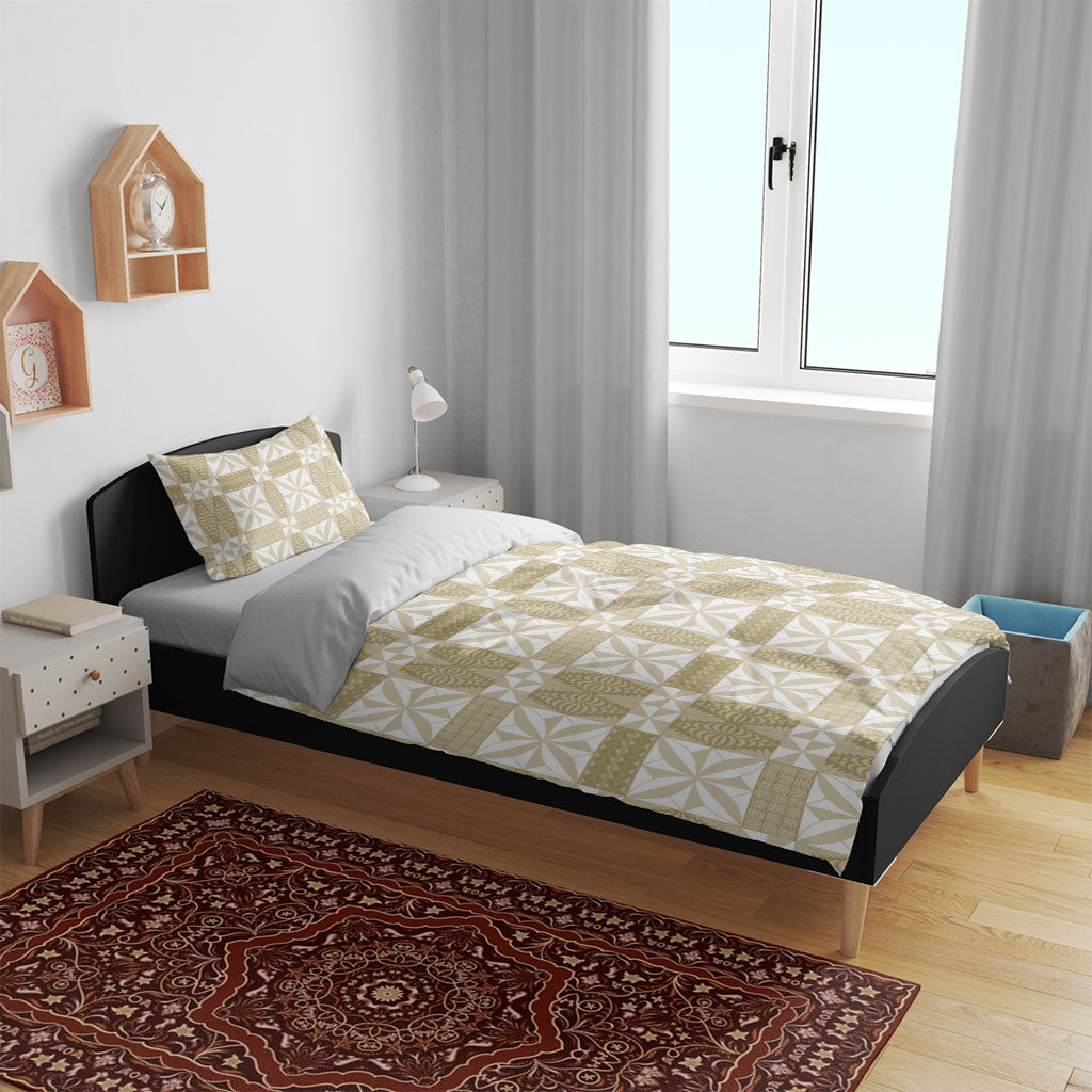 Beige Ngatu Pattern Malo e Lelei Tonga Bedding Set LT14 - Polynesian Pride