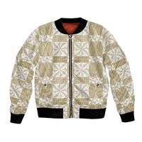 Beige Ngatu Pattern Malo e Lelei Tonga Bomber Jacket LT14 Unisex Beige - Polynesian Pride