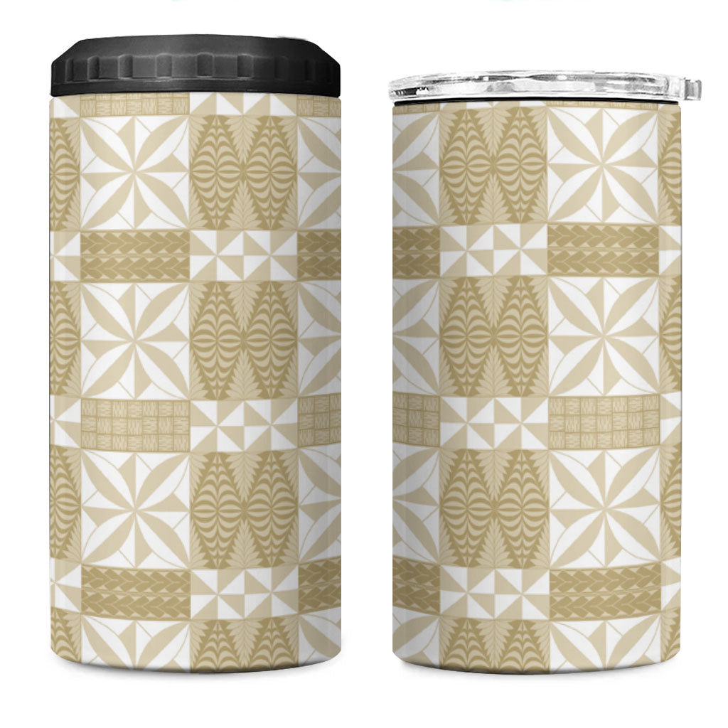 Beige Ngatu Pattern Malo e Lelei Tonga 4 in 1 Can Cooler Tumbler