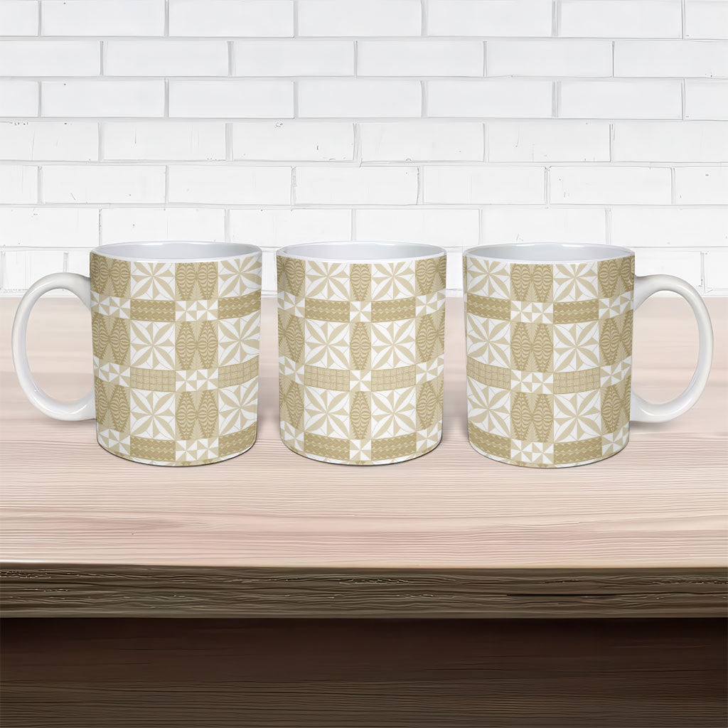Beige Ngatu Pattern Malo e Lelei Tonga Ceramic Mug LT14 - Polynesian Pride