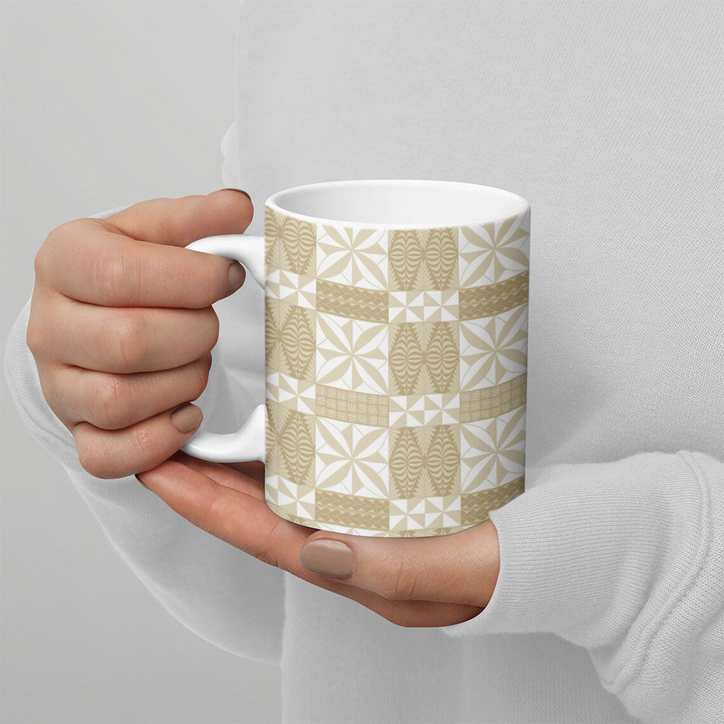 Beige Ngatu Pattern Malo e Lelei Tonga Ceramic Mug LT14 - Polynesian Pride