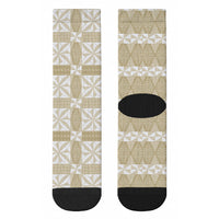 Beige Ngatu Pattern Malo e Lelei Tonga Crew Socks LT14 - Polynesian Pride