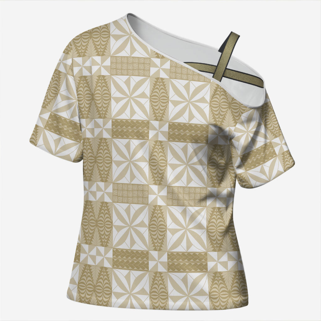 Beige Ngatu Pattern Malo e Lelei Tonga Cross Shoulder Shirt