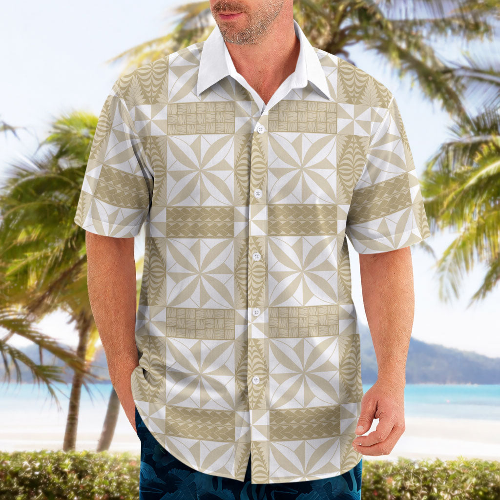 Beige Ngatu Pattern Malo e Lelei Tonga Hawaiian Shirt