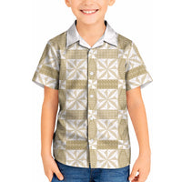 Beige Ngatu Pattern Malo e Lelei Tonga Kid Hawaiian Shirt LT14 Kid Beige - Polynesian Pride