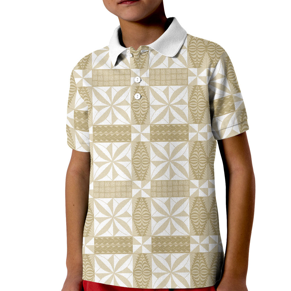Beige Ngatu Pattern Malo e Lelei Tonga Kid Polo Shirt