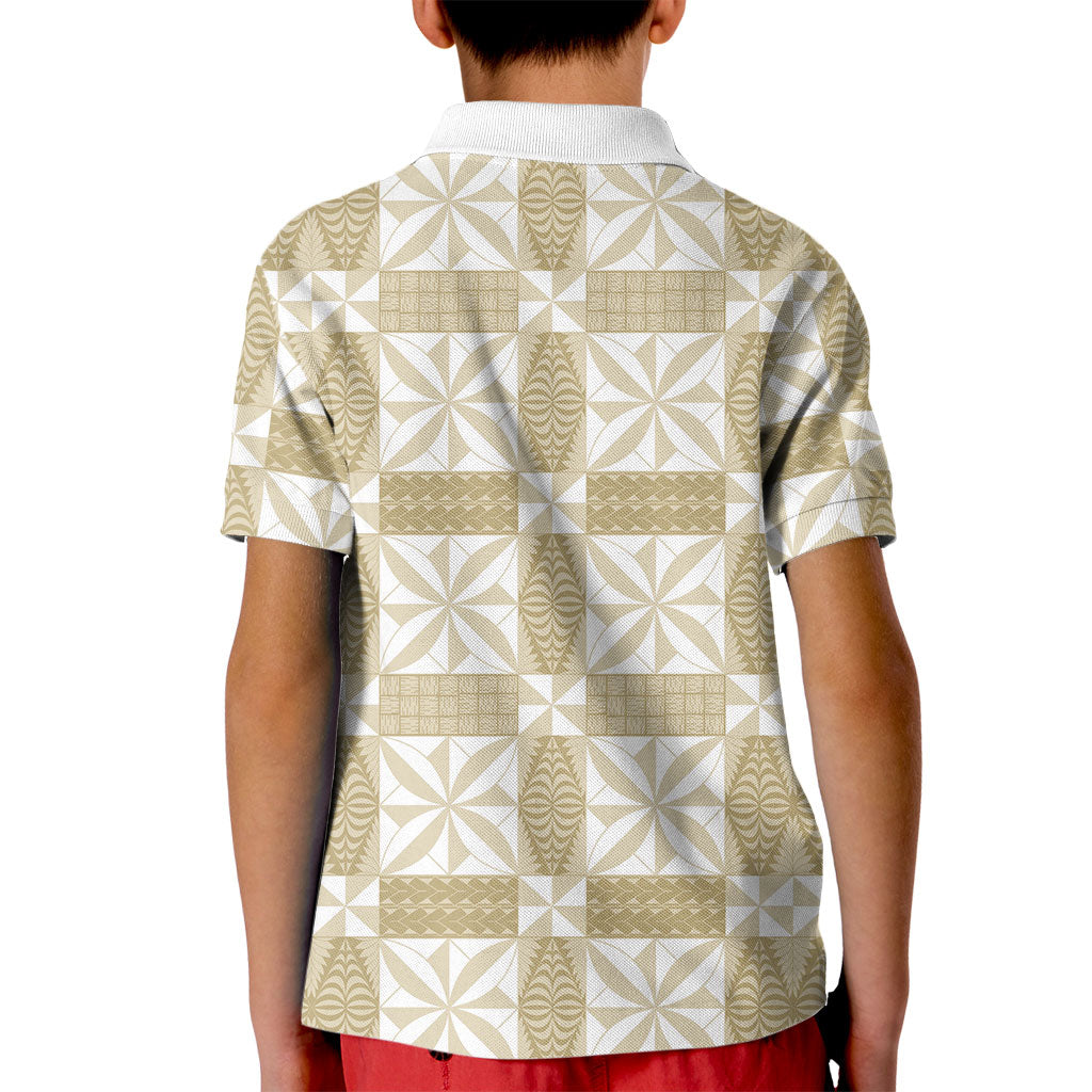 Beige Ngatu Pattern Malo e Lelei Tonga Kid Polo Shirt