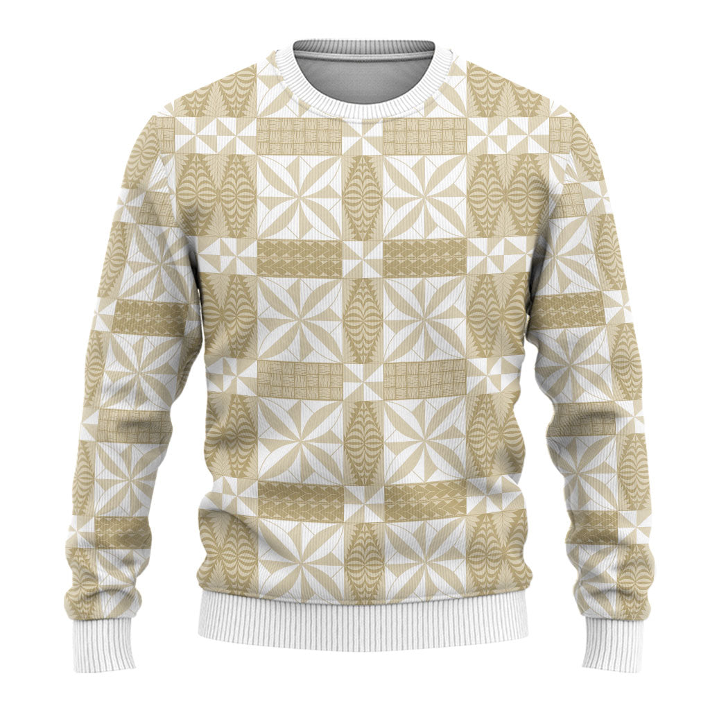 Beige Ngatu Pattern Malo e Lelei Tonga Ugly Christmas Sweater