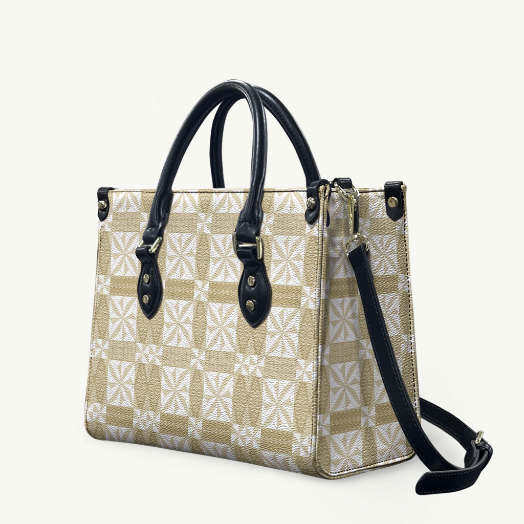 Beige Ngatu Pattern Malo e Lelei Tonga Leather Bag LT14 Beige - Polynesian Pride