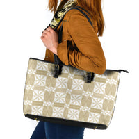 Beige Ngatu Pattern Malo e Lelei Tonga Leather Tote Bag
