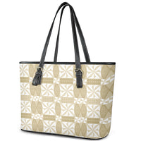 Beige Ngatu Pattern Malo e Lelei Tonga Leather Tote Bag
