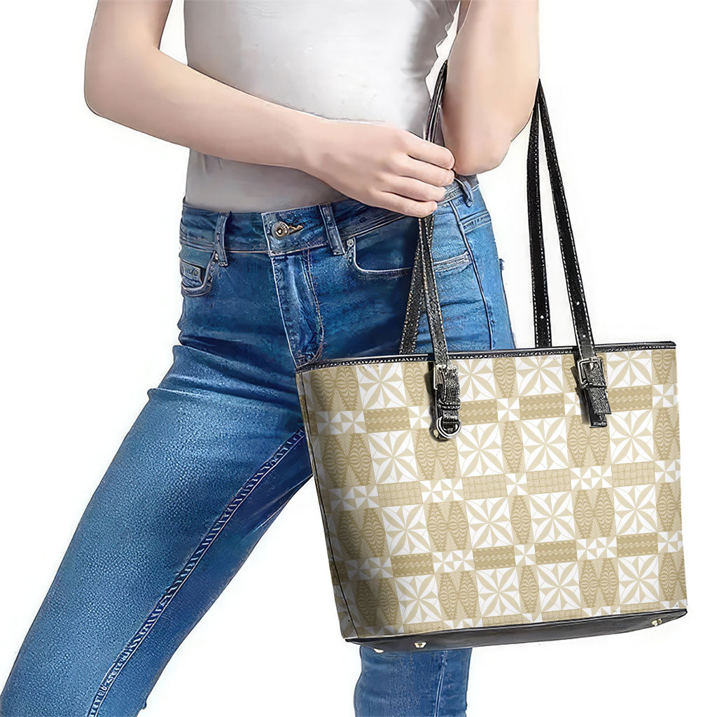Beige Ngatu Pattern Malo e Lelei Tonga Leather Tote Bag