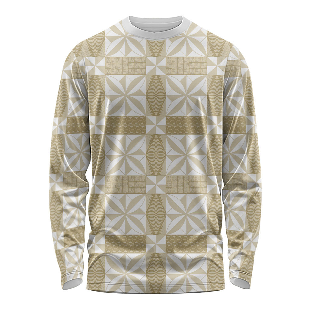Beige Ngatu Pattern Malo e Lelei Tonga Long Sleeve Shirt