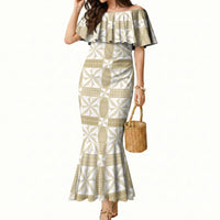 Beige Ngatu Pattern Malo e Lelei Tonga Mermaid Dress