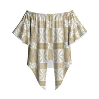 Beige Ngatu Pattern Malo e Lelei Tonga Off Shoulder Wrap Waist Top