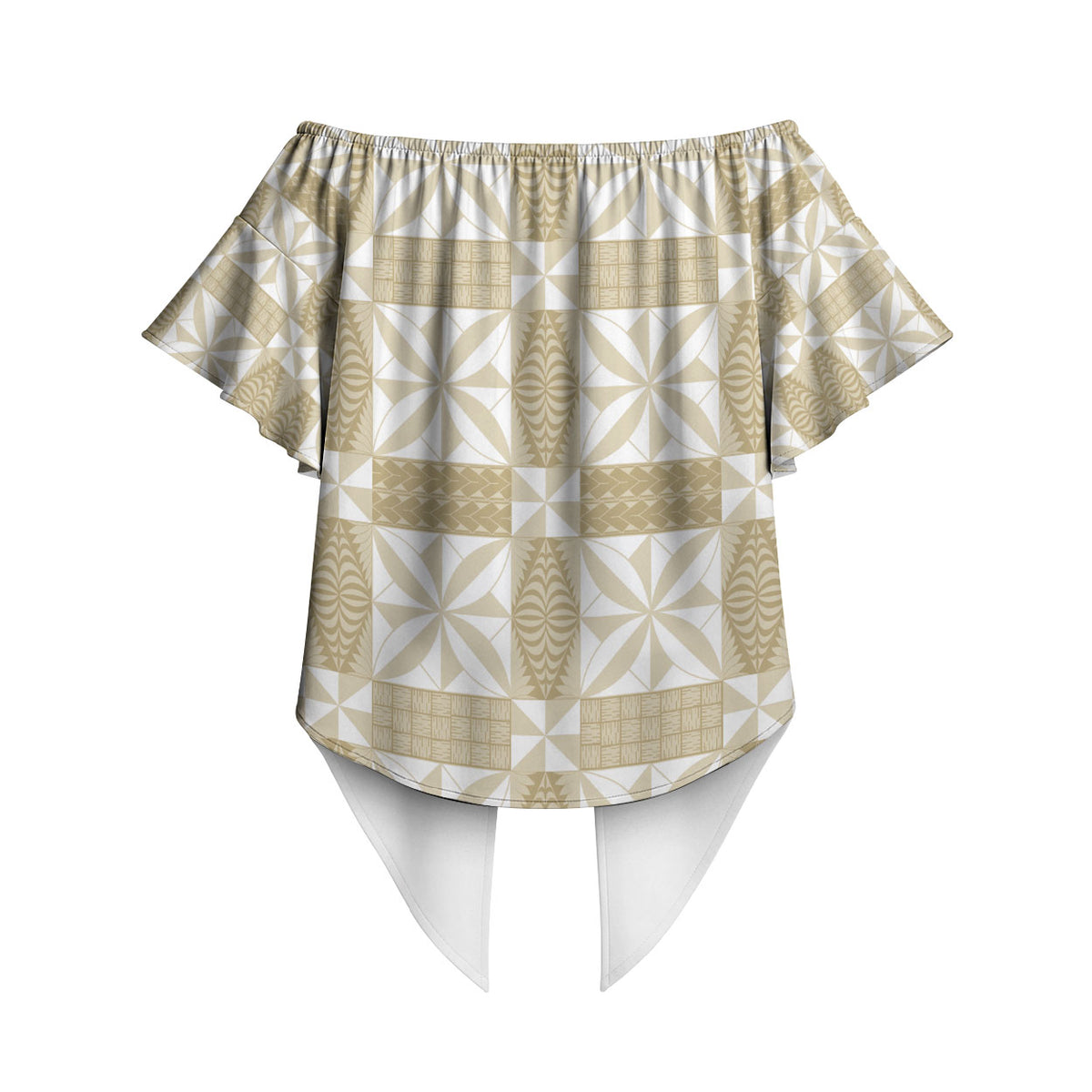 Beige Ngatu Pattern Malo e Lelei Tonga Off Shoulder Wrap Waist Top