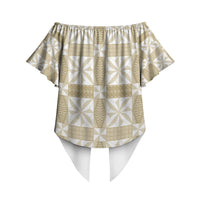 Beige Ngatu Pattern Malo e Lelei Tonga Off Shoulder Wrap Waist Top